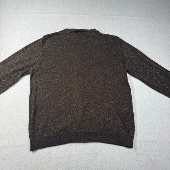 August Silk Knit Brown and Gold Metallic Button Up Sweater Large Long sleeved - Picture 8 of 13